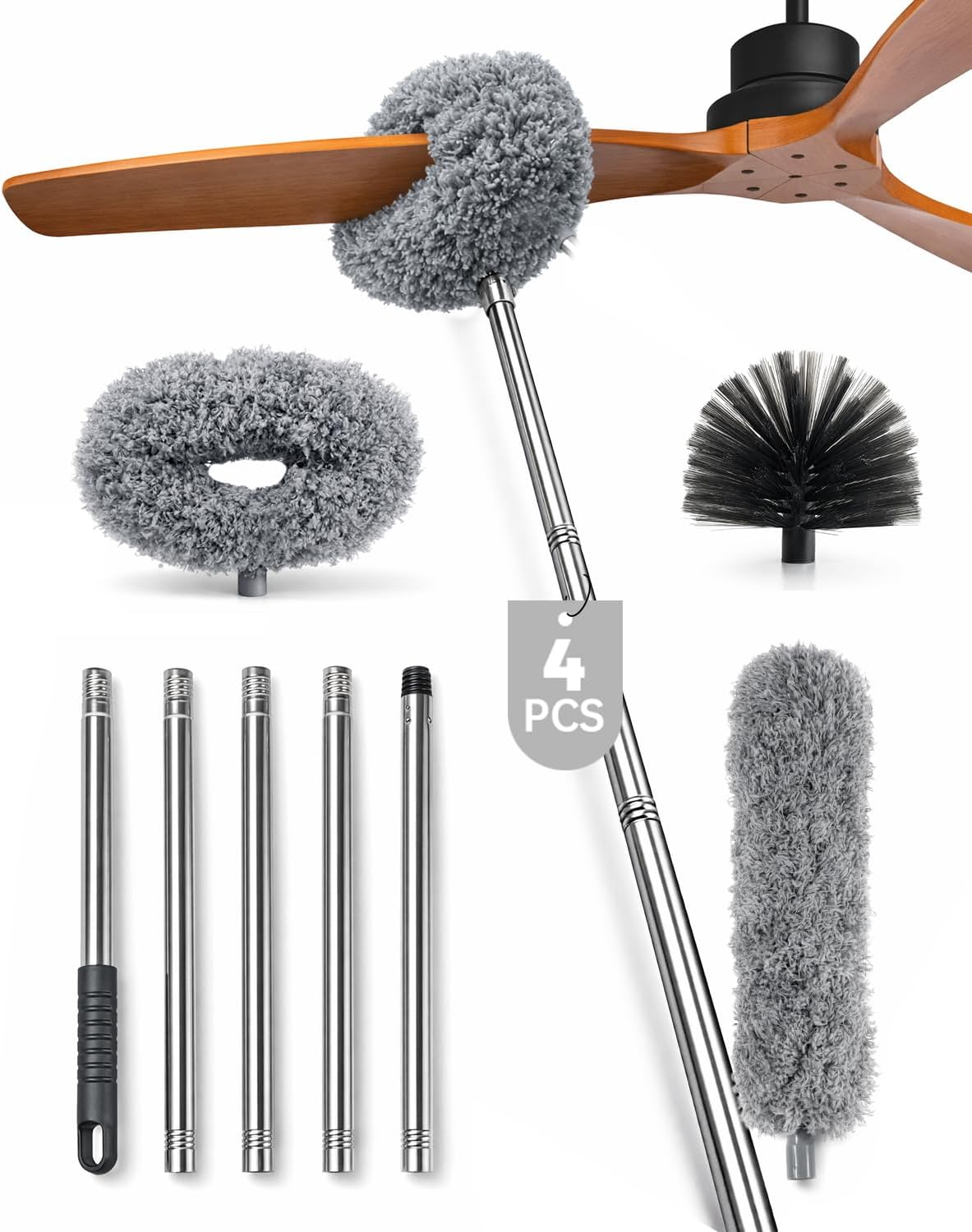 Practical 3 in 1 Dusters Kit for Cleaning, Efficient Duster with Extension Pole, Upgraded High Ceiling Fan Cleaner Duster, Easy Washable Spider Cobweb Brush Duster for Blinds/Wall/Tight Spaces