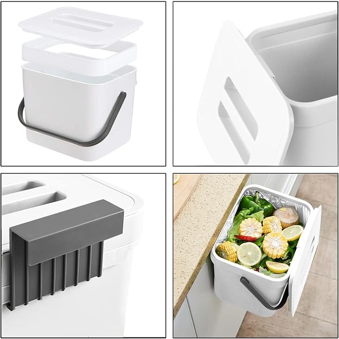 LALASTAR Trash Can with Lid, Wall-Mounted Under Sink Small Garbage Can - Image 5