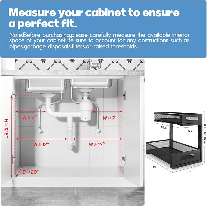 1 Pack 19IN Depth Under Sink Storage Organizer, Large 2-Tier Elegant Mesh Pull - Image 2