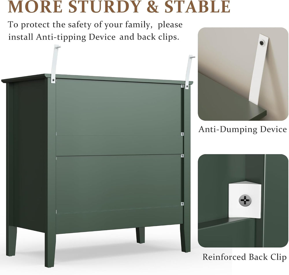 RoyalCraft Large 3 Drawer Dresser Set of 2, Fluted Chest of Drawers with Stor...