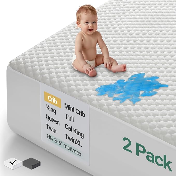 OhGeni 100% Waterproof Mattress Protector, Crib Size-2 Pack Mattress Pad by OhGeni