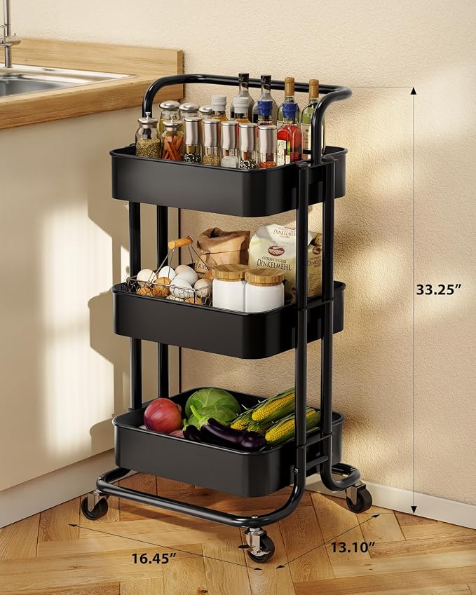 Pipishell 3 Tier Mesh Utility Cart, Rolling Metal Organization Cart - Image 2