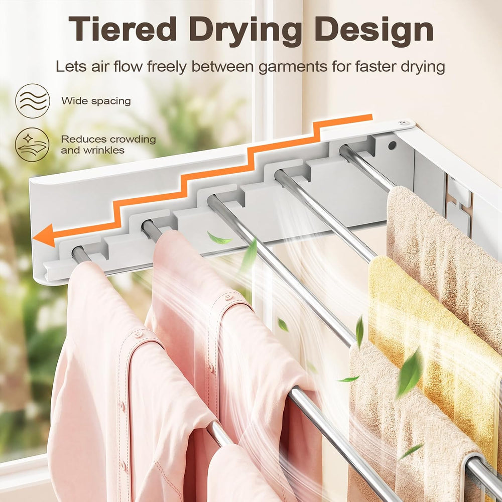 Wall Mounted Clothes Drying Rack Folding Indoor, Foldable Laundry Drying Rack...