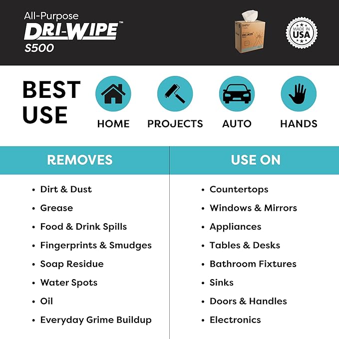 Dri-Wipe S500 by SMPLY Brands – All-Purpose Disposable Wipes, 10 Boxes of 176 - Image 6