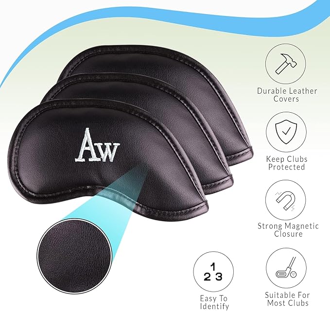Premium Magnetic Leather Iron and Wedge Golf Club Head Covers | Set of 10 | - Image 2