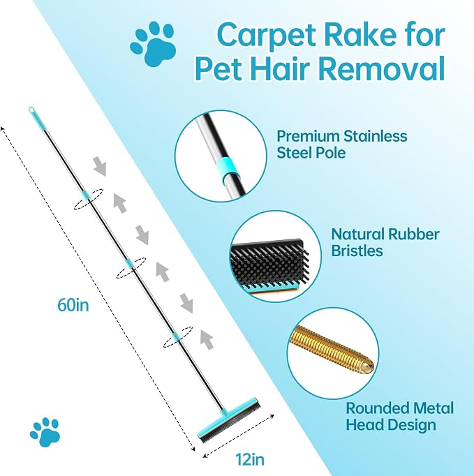 Carpet Rake - 60" Long Handle Pet Hair Removal - Image 2
