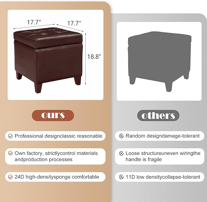 Adeco Bonded Leather Square Tufted Footstool - Image 3
