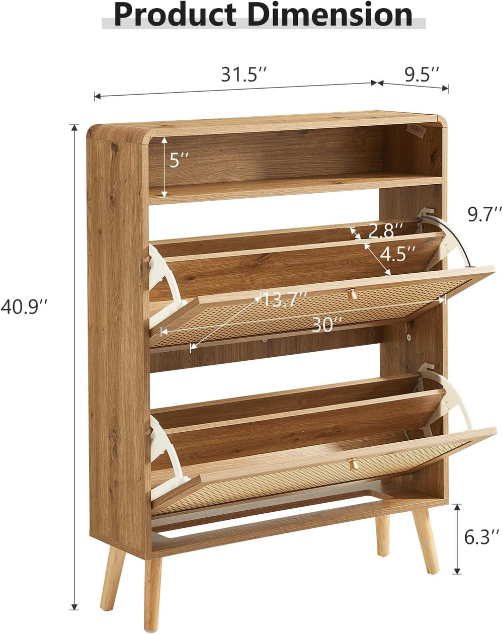 Hommoo Rattan Shoe Storage Cabinet with 2 Flip Doors, Wood Narrow Shoes Cabin...