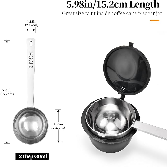 Long Handle Coffee Scoop: 5.98 Inch 18/8 Stainless Steel 2 Tablespoon Metal - Image 2