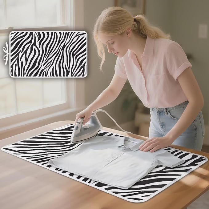 Zebra Print Ironing Mat Portable Iron Pad Magnetic Cover and Padding - Image 3
