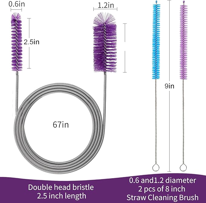 2 Pcs Tube Cleaning Brushes Flexible Long Drain Brush, 67 inch Stainless Steel - Image 2