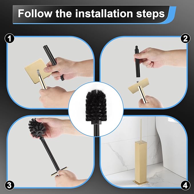 BVL Toilet Brush and Holder Set Gold Stainless Steel 304 Square Freestanding - Image 5
