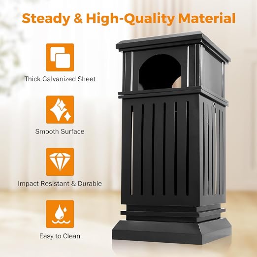 BEAMNOVA Black Trash Can Outdoor Top Tray Stainless Steel Commercial Garbage - Image 2
