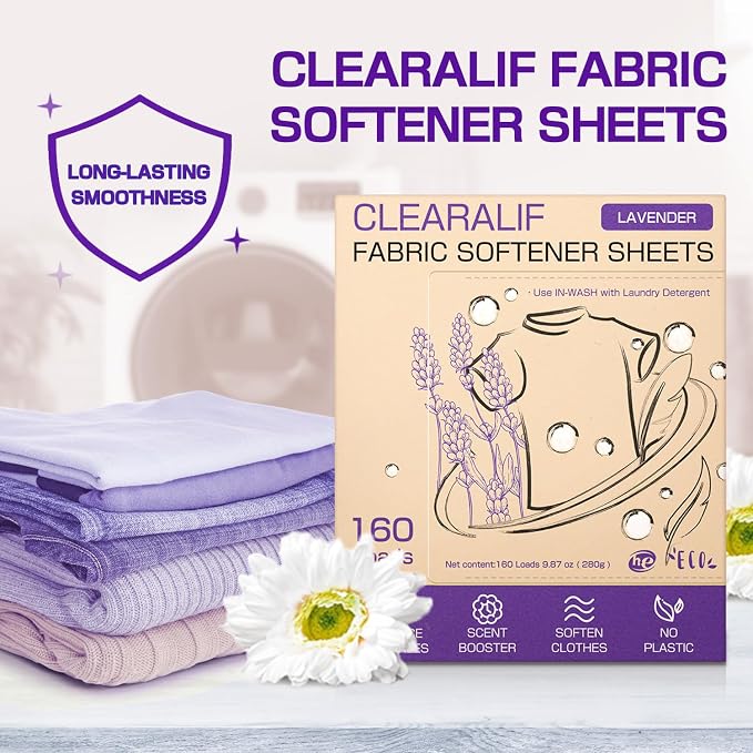 CLEARALIF laundry Fabric Softener Sheets, Lavender Scent, 160 Loads, Eco - Image 2
