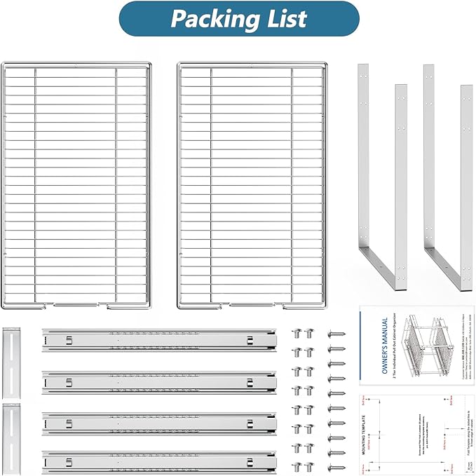 LOVMOR 2 Tier Individual Pull Out Cabinet Organizer 20" W x 21" D, Slide Out - Image 8