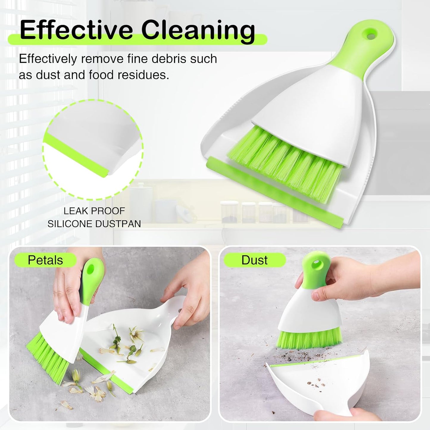 NACENA Mini Dustpan and Brush Set, Small Broom and Dustpan Set Dust Pan and Mini Hand Broom Dustpan and Broom Combo Compact for Home Table Keyboards Sofa Kitchen, Green