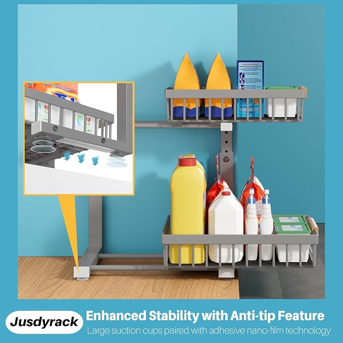 1 Packs 2 Tier Grey Under Sink Organizer, Under Sink Organizers and Storage - Image 5