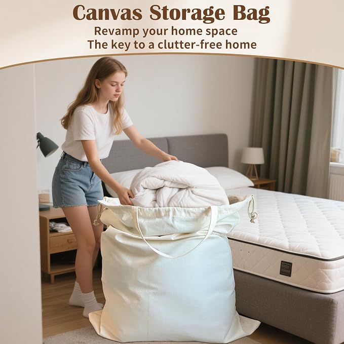 Canvas Laundry Bag 40in x 35in, Thick Cotton Laundry Bag - Image 4