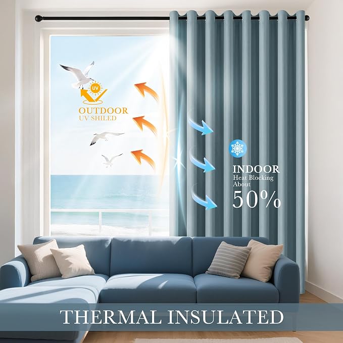 PONY DANCE Dusty Blue Short Blackout Curtains 36 inch Length - Image 3