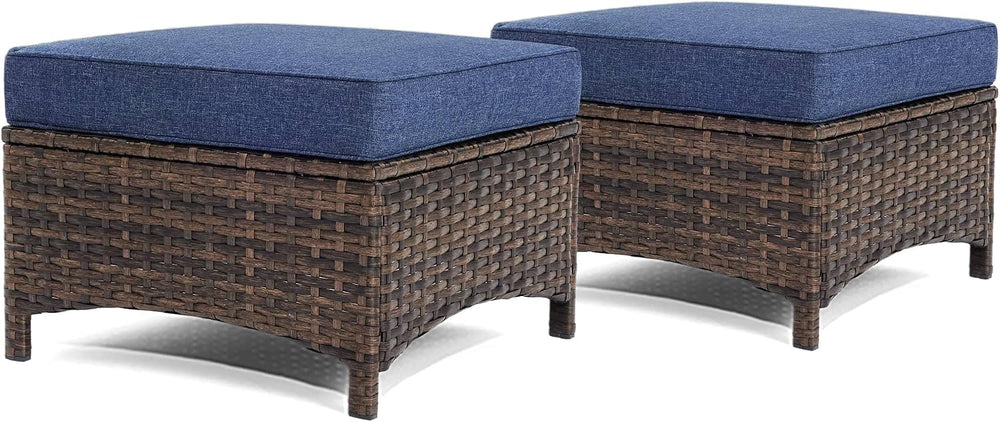 HILLGA 2PCS Outdoor Ottomans for Patio, Outdoor Footstools with Steel Frame