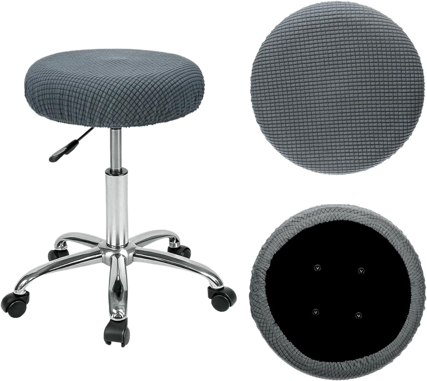 2 Pcs Bar Stool Covers, 100% Polyester Dark Gray Elastic Stool Covers Round, Fit for Dia 11-14 Inch Stool Cushion Round, Washable Dustproof Seat Cushion Slipcover for Bar Kitchen Living Room