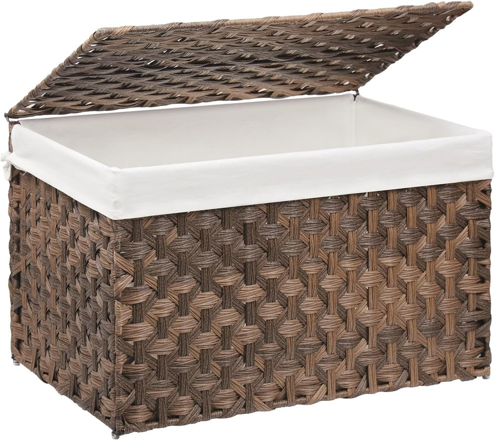 Large Wicker Storage Basket with Lid, 52.8 Gallon (200L), Brown