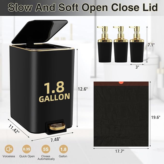 Small Bathroom Trash Can with Lid Soft Close, 1.8 Gallon Stainless Steel - Image 5