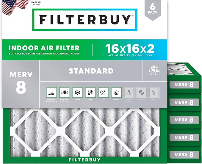 Filterbuy 16x16x2 Air Filter MERV 8 Dust Defense Replacement, Electrostatic by Filterbuy