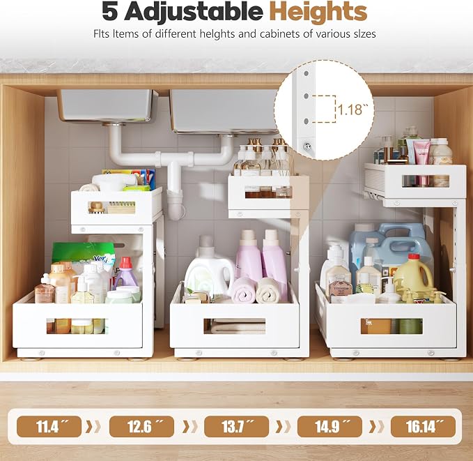 2-Pack Under Sink Storage Organizer, Large 2-Tier Elegant Mesh Pull Out Shelf - Image 5