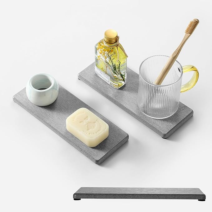 2PCS Bathroom Counter Vanity Trays, Water Absorbing Diatomite Stone Quick by Razborci