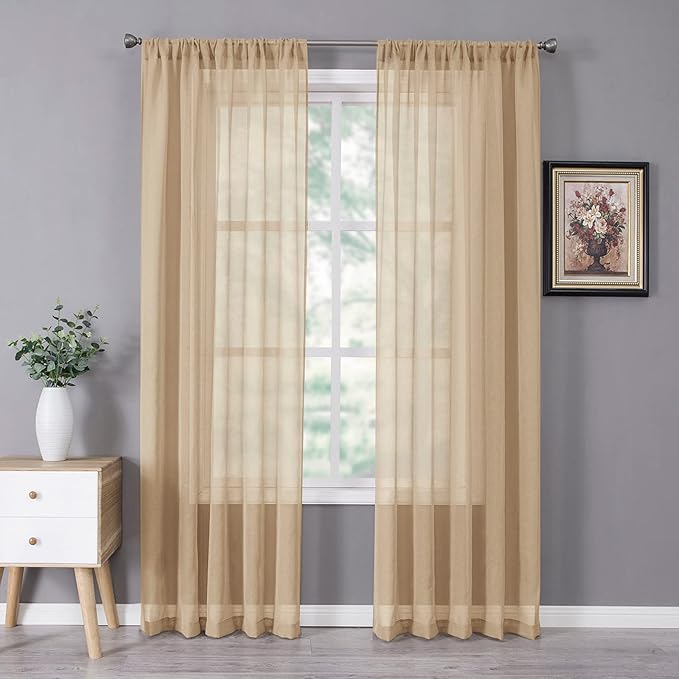 Tollpiz Sheer Curtain Linen Textured Living Room Curtains Sheer Light Filtering by Tollpiz