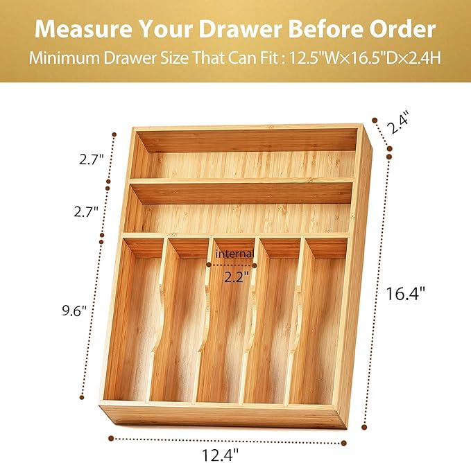 Umilife Kitchen Drawer Organizer, 12.5 Inch Silverware Utensil Tray Holder - Image 5