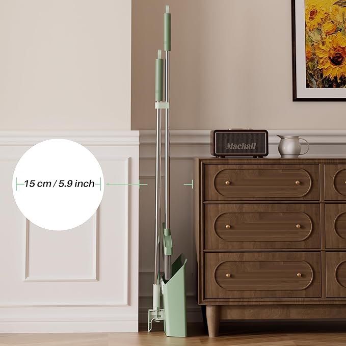 JOYMOOP Dark Teal Green Broom and Dustpan Set, Upright Angle - Image 8