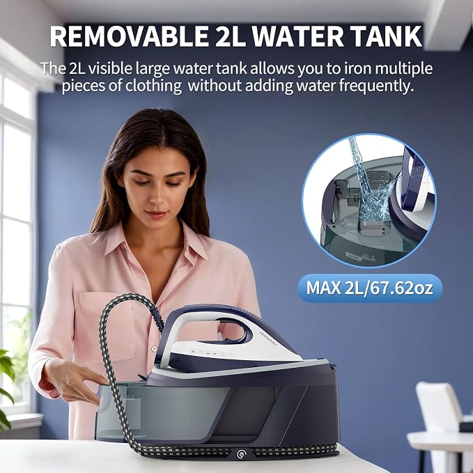Steam Iron for Clothes, 1500W Professional Steam Station, 67.62oz Water Tank - Image 2