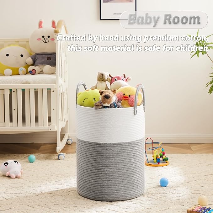 Laundry Basket, Woven Cotton Rope Laundry Hamper, 40L - Image 3