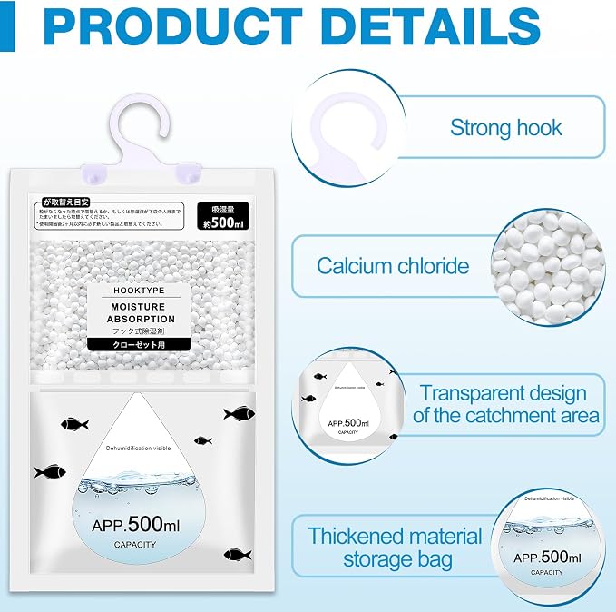 Nuanchu 30 Pack 500 ml Moisture Absorber Hanging Closet Dehumidifier Bags - Image 2
