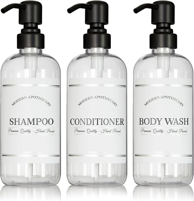 Clear Refillable Shampoo and Conditioner Bottles by ArtanisHome