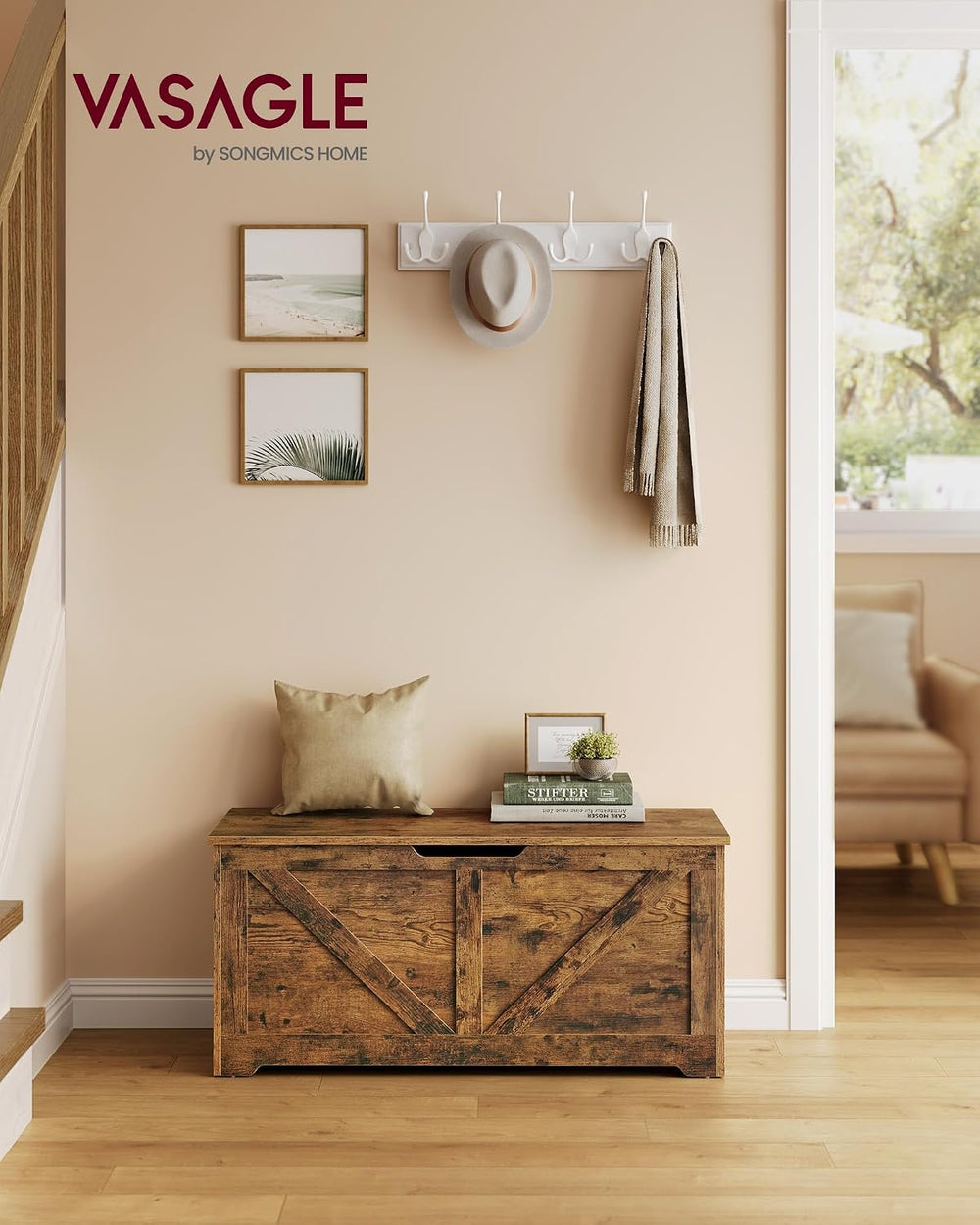VASAGLE Storage Chest with 2 Safety Hinges, 15.7 x 39.4 x 18.1 Inches