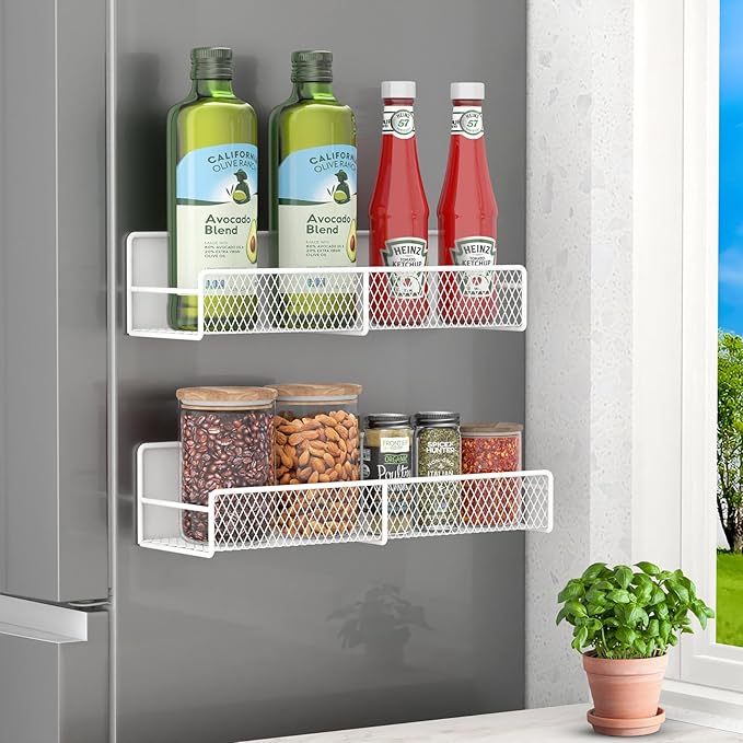 2 Pack Magnetic Spice Rack for Refrigerator, Rustproof Magnetic Shelf for Fridge by FITIMOR