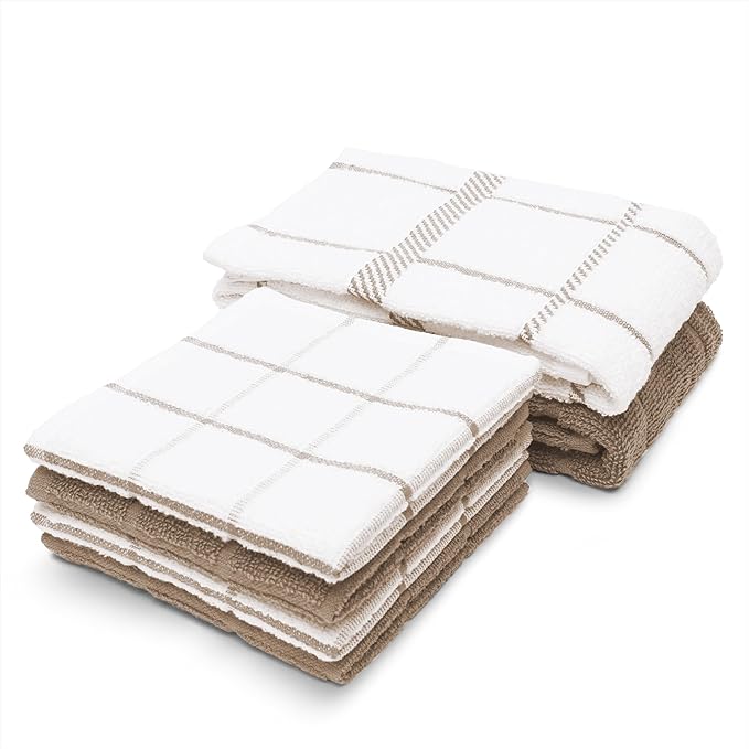 100% Cotton Terry Dish Cloth & Dish Towel, 6 Pack, Super Soft and Absorbent by Ecotribe