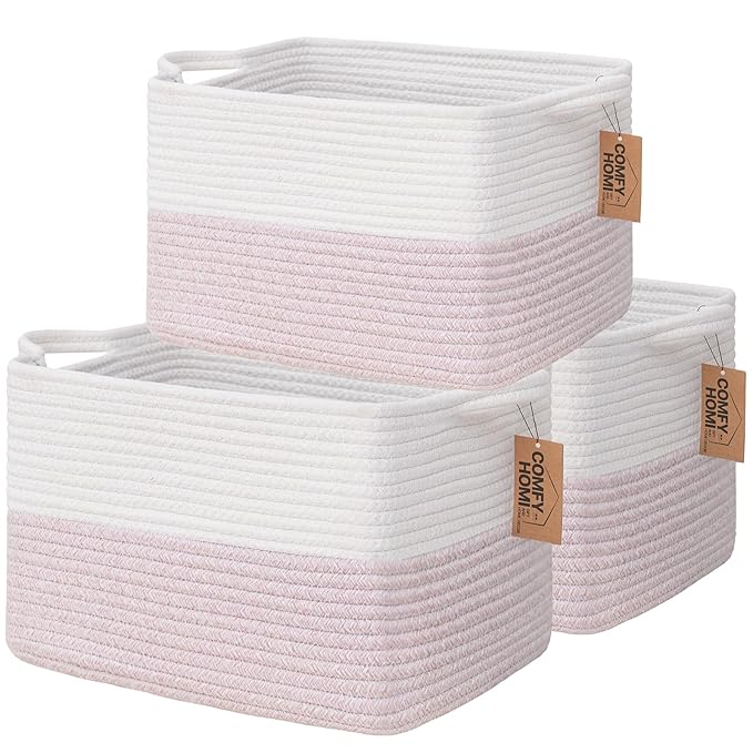 COMFY-HOMI 3PACK Cotton Rope Square baske by COMFY-HOMI