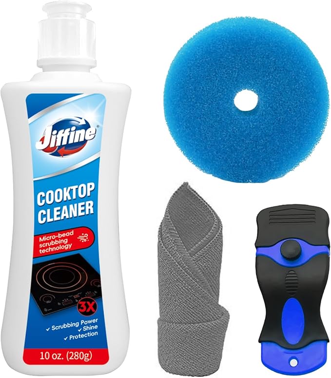 Glass Cooktop Cleaner Kit & Polish - 10 oz Stove Top Cleaner by Jiffine