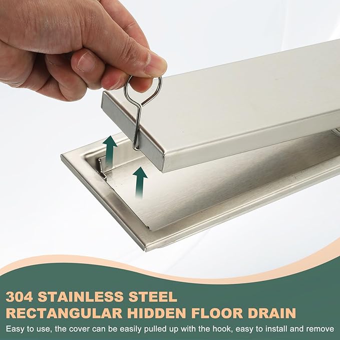 uxcell Rectangular Shower Drain, Brushed 304 Stainless Steel Odor-Proof Floor - Image 4
