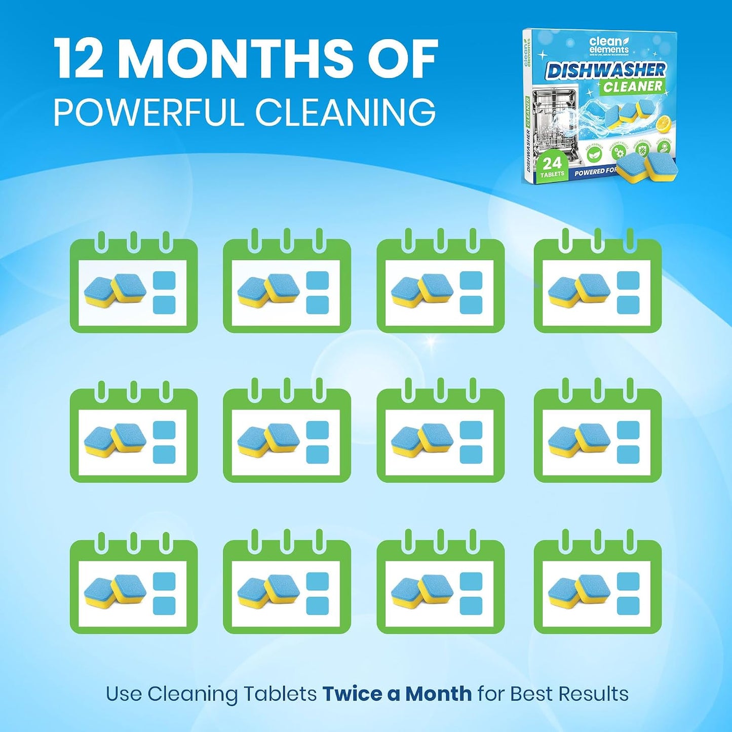 Dishwasher Cleaner Tablets & Deodorizer, Deep Cleaning Descaler, 24 Ct | For Dish Washer Use. Fights Limescale, Hard Water, Calcium & Grease Buildup, Odor Control, Septic Safe, 12 Month Supply