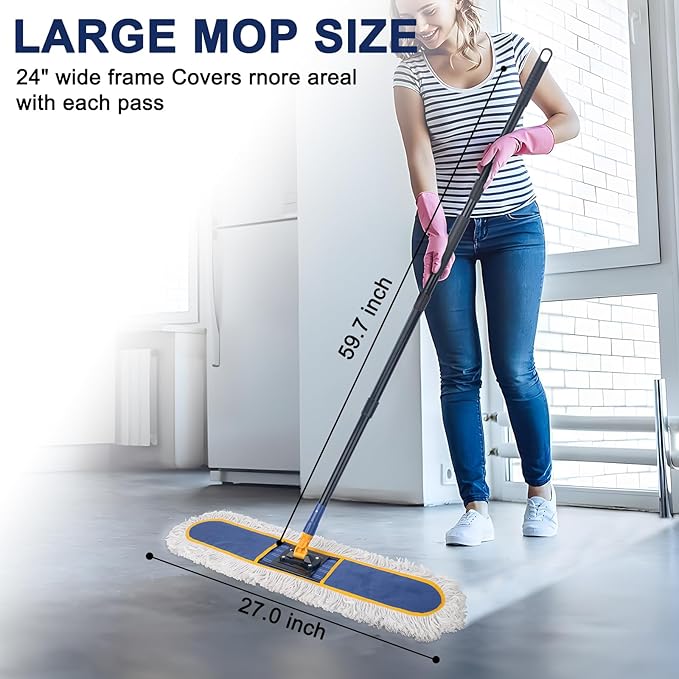 24" Commercial Dust Mop for Floor Cleaning, Heavy Duty Floor Duster - Image 2