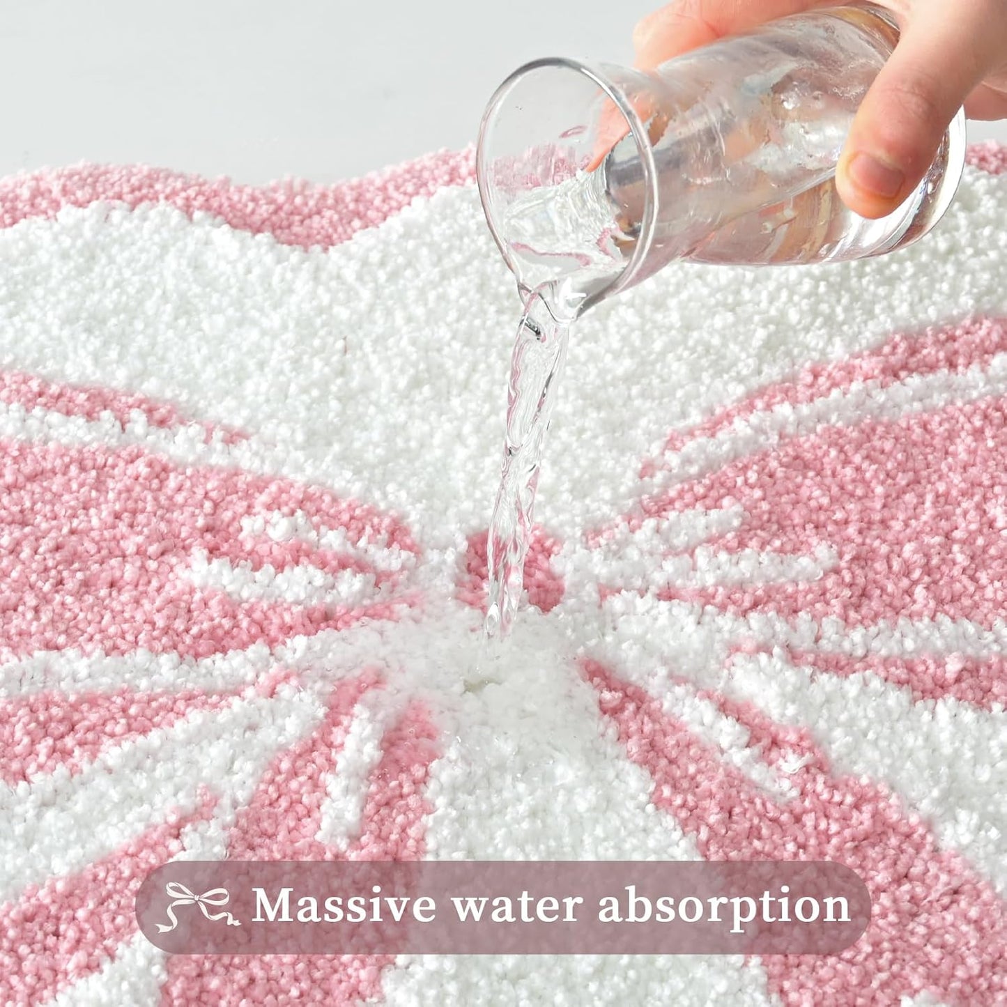 Anybar Bow Bath Mat Pink White Bathroom Rug Cute Scalloped Rugs Non Slip Floor Carpet Microfiber Bathmat Soft Super Absorbent Machine Washable Bathmat for Shower Scallop Bathroom Mats（18x25 inch）