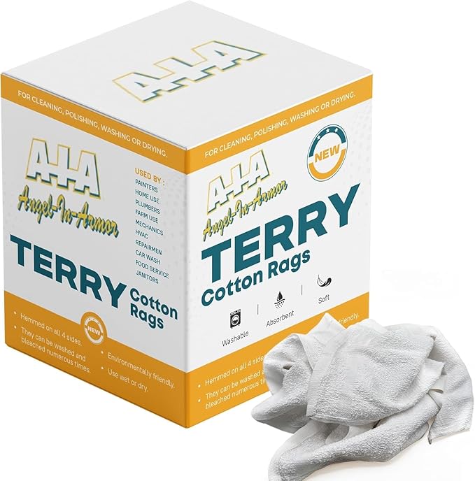 Angel-in-Armor White Terry Cloth Rags – 50lb Bulk Box of 100% Cotton Cleaning by A-I-AAngel-In-Armor