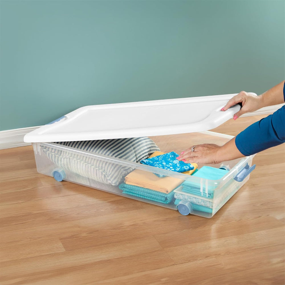 Sterilite 8-Pack Wheeled Latching Box, Plastic Under Bed Storage Bins with Li...