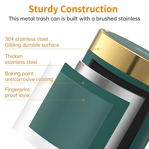 Mini Trash Can with Lid, Desktop Small Trash Can Recycling Bin Cute Metal - Image 3
