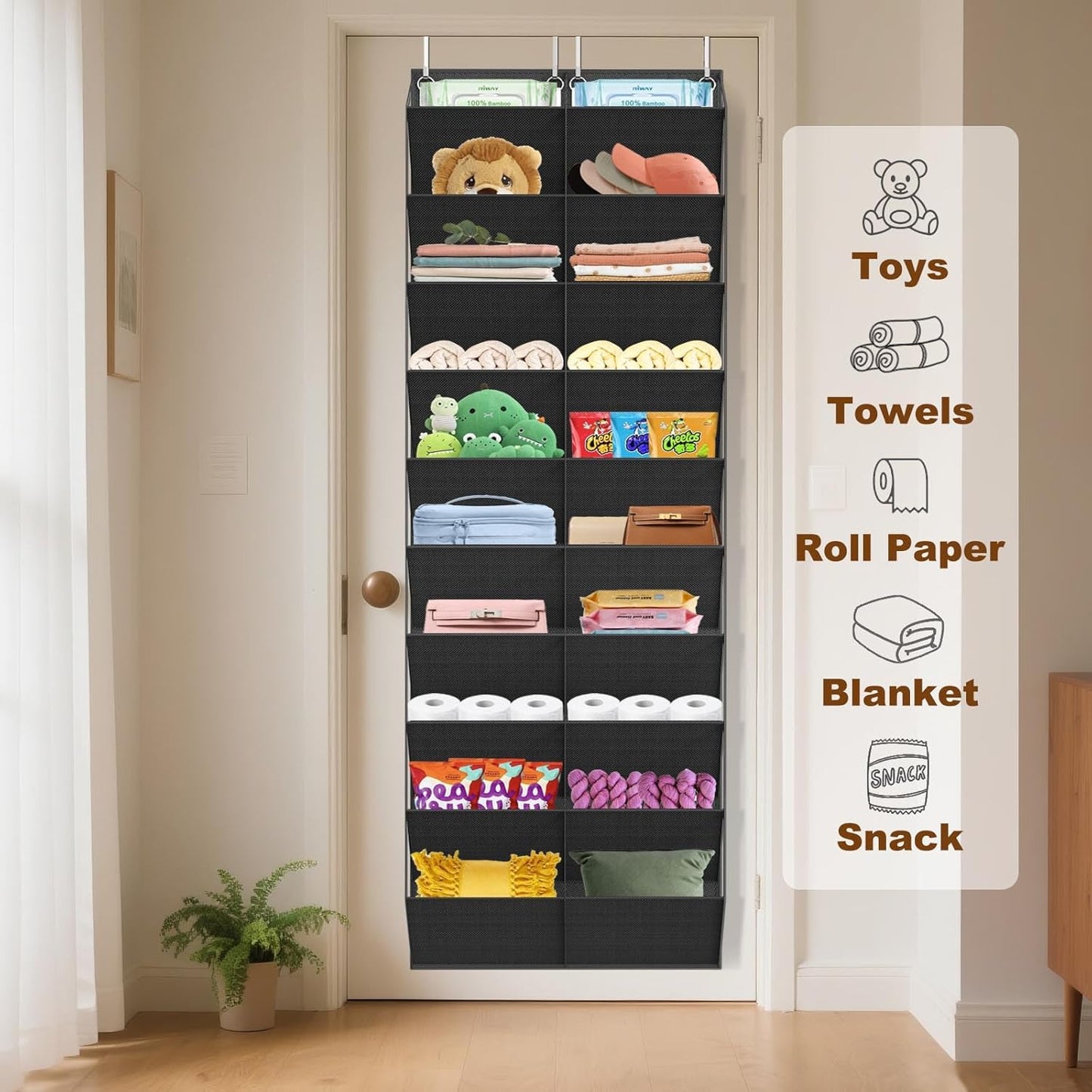 20-30 Pairs Over the Door Shoe Organizer, Clear Pockets Hanging Shoe Storage for Closet, 10-Tier Door Shoes Rack, Handing Shoes Holder Fit All the Family's Sneakers, Boots, Heels, Black